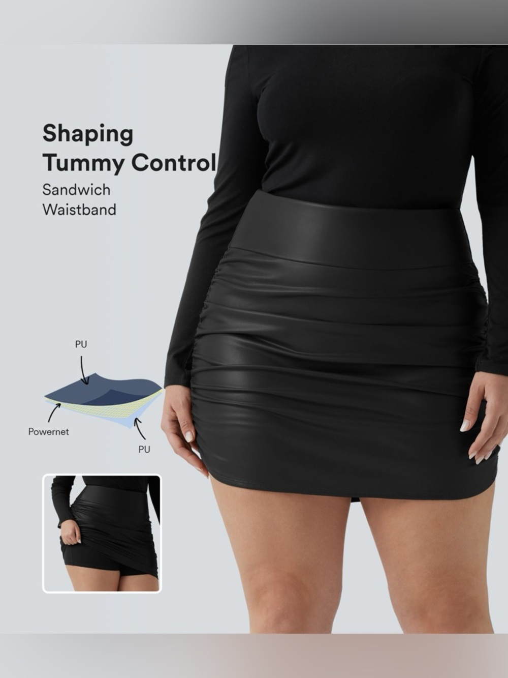 Halara Faux Leather Mini Skirt Plus Black Shaping Tummy Control MSRP $52 NWOT 2X